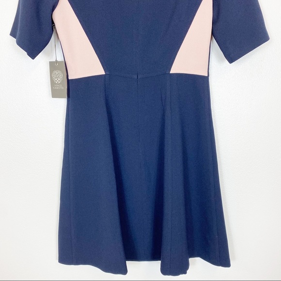 Vince Camuto Crepe Elbow Sleeve Color Block Navy and Pink Dress - Picture 7 of 12